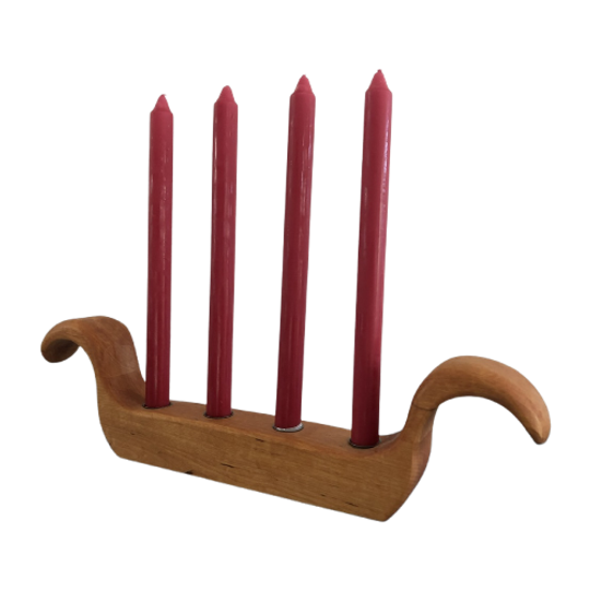 Vintage Handgemaakte Houten Kandelaar Voor 4 Kaarsen 1
