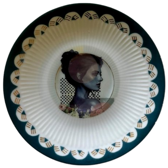 Vintage Wandbord Portret Blauw 1