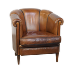 Unieke Vintage Cognac Kleurige Lederen Clubfauteuil Met Een Goed Zitcomfort thumbnail 1