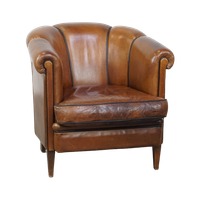 Unieke Vintage Cognac Kleurige Lederen Clubfauteuil Met Een Goed Zitcomfort