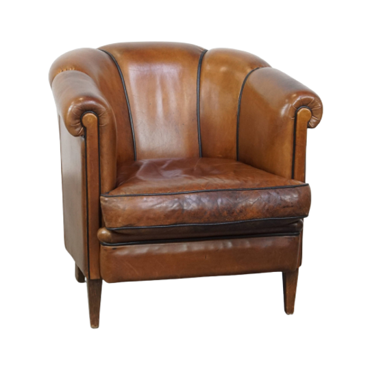 Unieke Vintage Cognac Kleurige Lederen Clubfauteuil Met Een Goed Zitcomfort 1