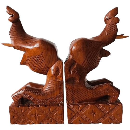 Vintage Set Handgesneden Houten Olifant Boekensteunen 1970’s 1