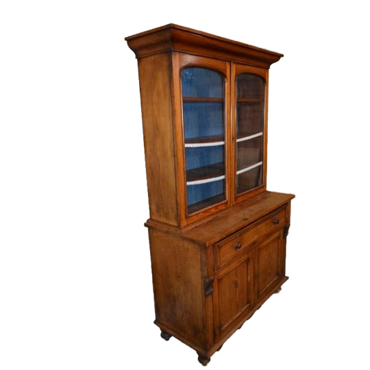 Massief Grenen Buffetkast Rond 1920 – Tweedelig Met Glas 1