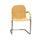 Set Van 4 Vintage Riet En Chroom Design Eetkamerstoelen thumbnail 1