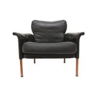 Zwart Leren Deens Design Leren Fauteuil Ontworpen Door Hans Olsen Uit De Jaren '60