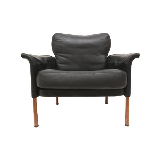 Zwart Leren Deens Design Leren Fauteuil Ontworpen Door Hans Olsen Uit De Jaren '60 1