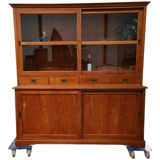Vintage Franse Landelijke Buffetkast Wandkast Keukenkast Teakhout 1