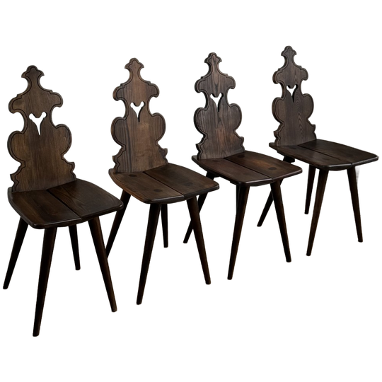 Set Of 4 Vintage Brutalist Tyrolean Chairs (1950s–60s, Solid Oak) 1