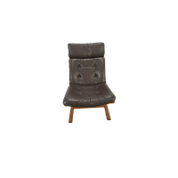 Bruin Leren Fauteuil Met Houten Onderstel Vintage Stoel