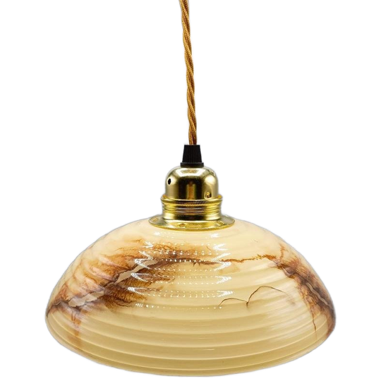 Vintage Hanglamp Gemarmerd Glas Ribbel 1