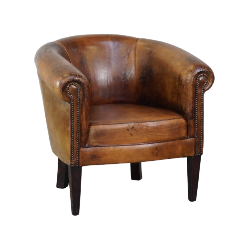 Stoere, Statige En Subtiele Vintage Schapenleren Clubfauteuil