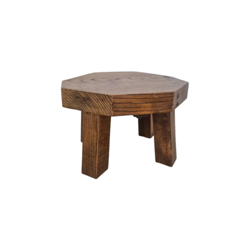 Massief Eiken Vintage Brutalist Achthoekige Tafel