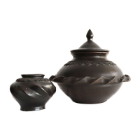 Vintage Oosterse Set Terracotta Pot En Vaasje, Oost-Europa, Begin 20E Eeuw.