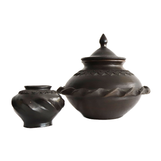 Vintage Oosterse Set Terracotta Pot En Vaasje, Oost-europa, Begin 20e Eeuw. 1