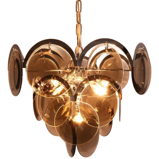 Vintage Hanglamp 6 Lichtpunten Rookglazen Schijven 1