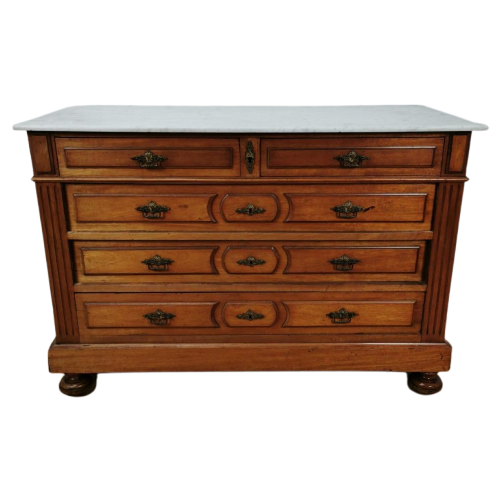 Vintage Frans Dressoir Commode, Ladekast Badkamerkast Met Marmer Blad 004