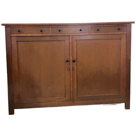 Antiek Eiken Tweedeurs Kast Met Drie Lades, Dressoir, 2 Binnenplanken 1