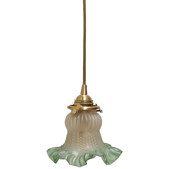 Hanglampje Art Deco Kapje Geschulpt Groen/wit, Frankrijk Jaren '20/anno Nu. 1