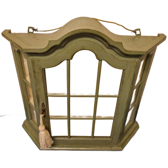 Olijfgroene Vintage Vitrinekast Wandkastje Vitrine Klassieke 1