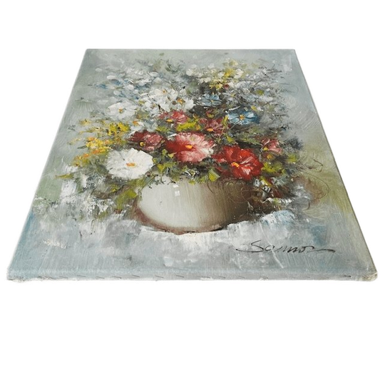 Vintage Xl Bloemenschilderij Olieverf Eddy Samson 1