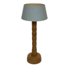 Vintage Pinewood Grenen Tafellamp Gedraaid Jaren 70 Design thumbnail 1