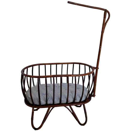 Vintage Rotan Wieg Met Stang, Sfeervol En Uniek, Jaren '70 1