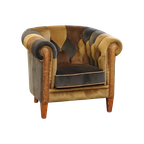 Unieke In Goede Staat Verkerende Stoffen Patchwork Chesterfield Clubfauteuil In Engelse Stijl thumbnail 1