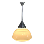Art Deco Hanglamp Met Geribbelde Glazen Kap, Jaren 30 thumbnail 1