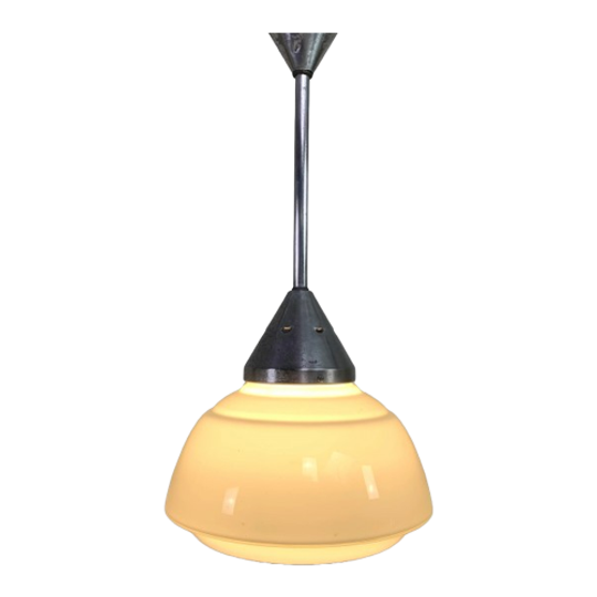 Art Deco Hanglamp Met Geribbelde Glazen Kap, Jaren 30 1