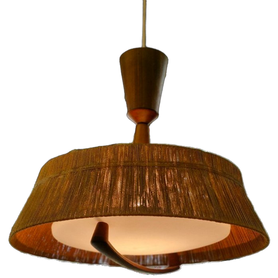 Vintage Design Hanglamp Temde Leuchten Sisal Teak 70s 1