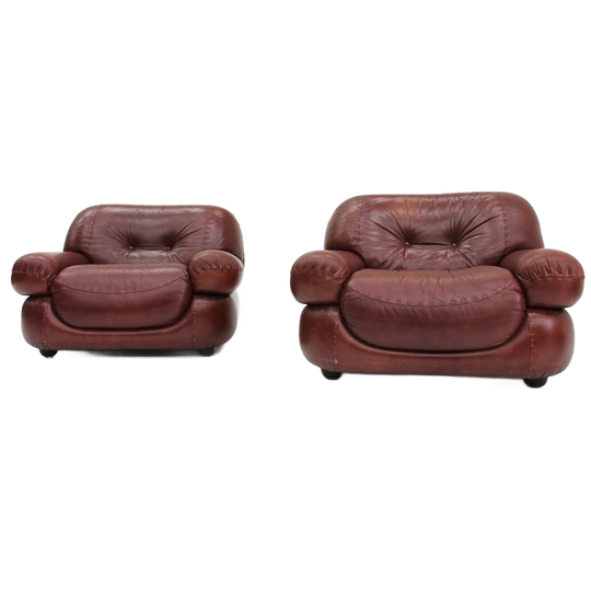Set Sapporo Italiaanse Leren Fauteuils Mobil Girgi Jaren 70 1