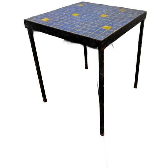 Vintage Blauw Mozaïeken Bijzettafel / Plantentafel 1