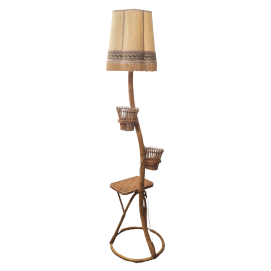 Vintage Rotan Lamp Met Plantenbakjes 1