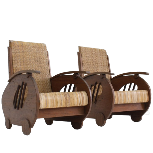 Set Art Deco Design Rattan Woven Lounge Chairs , 1930s Italy 1