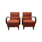 Set Van 2 Rode Relaxstoelen Van J. Halabala Voor Thonet Met Originele Bekleding thumbnail 1