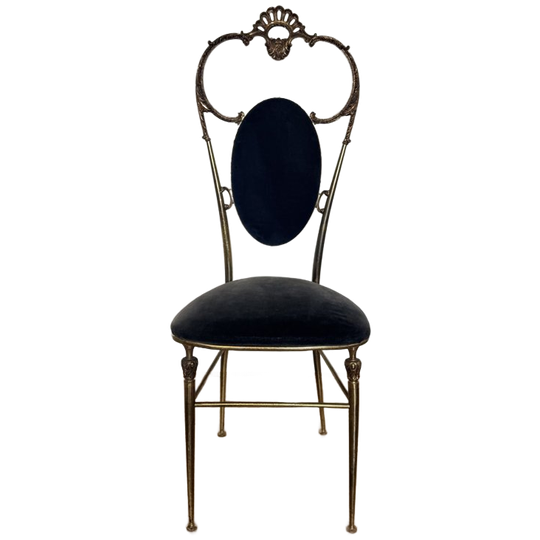 Italian Brass-finished Vanity Chair In Royal Blue Velvet, 1950s 1