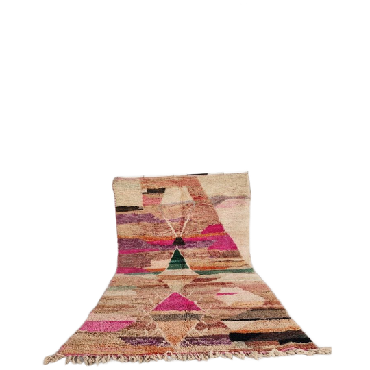 Vintage Boujaad Vloerkleed 300x200 Cm – Handgeknoopt Marokkaans Berber Tapijt – Crème Wol Met Roze En Terracotta Geometrische Patronen 1