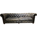 Vintage Chesterfield 3 Zits Bank In Zwart Grijs Generfd Leder thumbnail 1