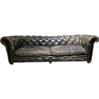 Vintage Chesterfield 3 Zits Bank In Zwart Grijs Generfd Leder