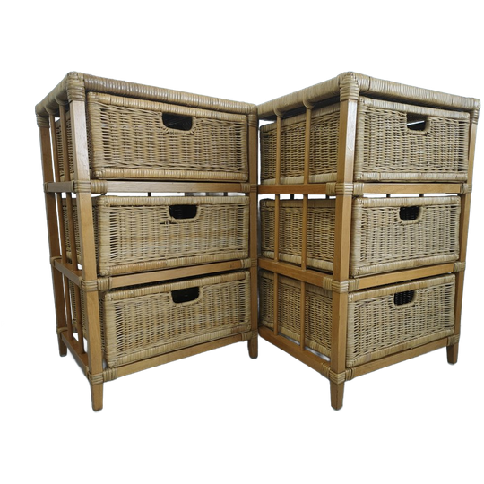 Set Vintage Jaren 70 Rotan/riet/bamboe Wandkast Ladekast 1