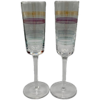 Vintage Kristallen Flutes Champagne Glazen Gekleurde Streep 2 Stuks thumbnail 1