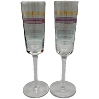 Vintage Kristallen Flutes Champagne Glazen Gekleurde Streep 2 Stuks