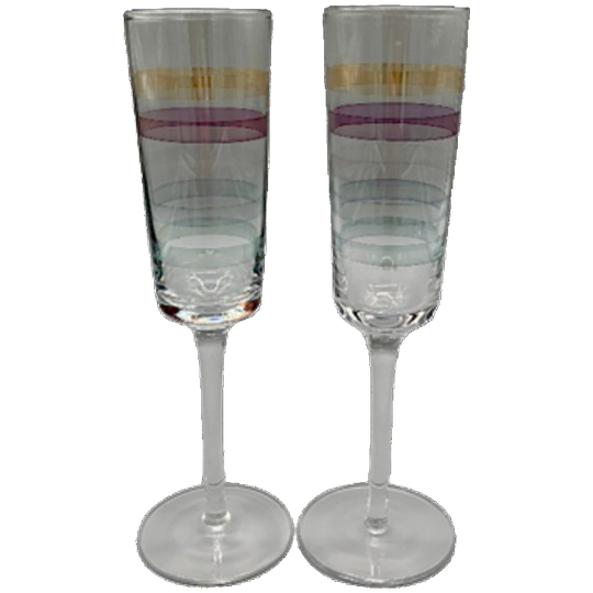 Vintage Kristallen Flutes Champagne Glazen Gekleurde Streep 2 Stuks 1