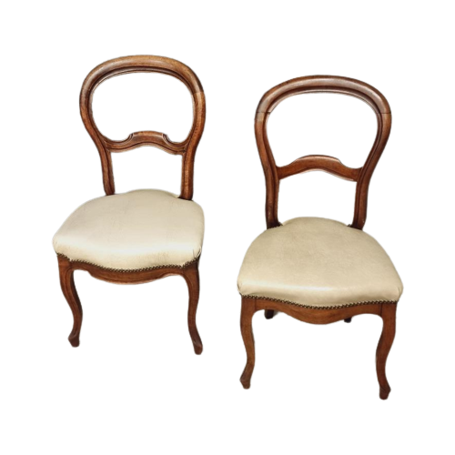 Set Antieke Stoelen Louis Philippe Stijl Creme Wit