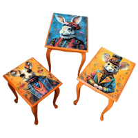 3 Oranje Bijzettafeltjes, Eclectisch, Muizen, Haas