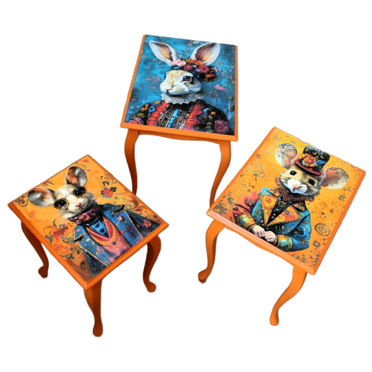 3 Oranje Bijzettafeltjes, Eclectisch, Muizen, Haas 1