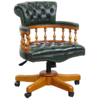Groene Klassieke En Tijdloze Chesterfield Bureaustoel Gemaakt Van Rundleer Op Wieltjes thumbnail 1