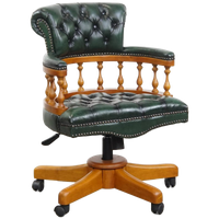 Groene Klassieke En Tijdloze Chesterfield Bureaustoel Gemaakt Van Rundleer Op Wieltjes