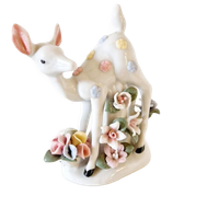 Vintage Beeldje Hertje Porselein Hert Met Bloemen