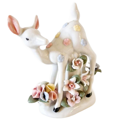 Vintage Beeldje Hertje Porselein Hert Met Bloemen 1